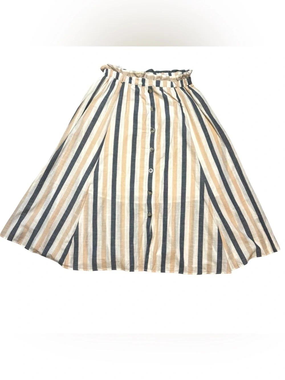 Mlle Gabrielle Striped Button-Front Maxi Skirt in Cream, Tan and Blue - Picture 2 of 10